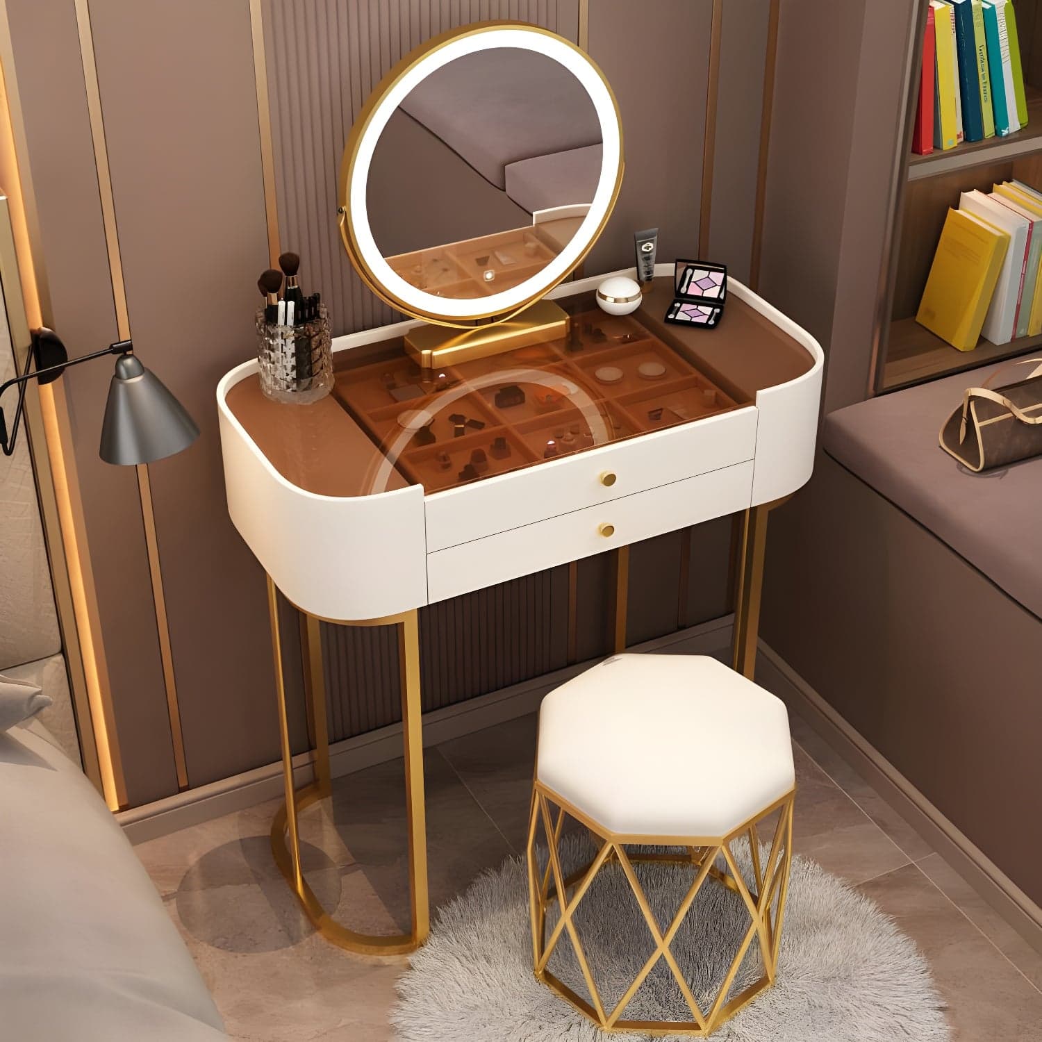 Glam Glass Vanity Dressing Table Bedroom Make-up Vanity with Drawer thumbnail 5