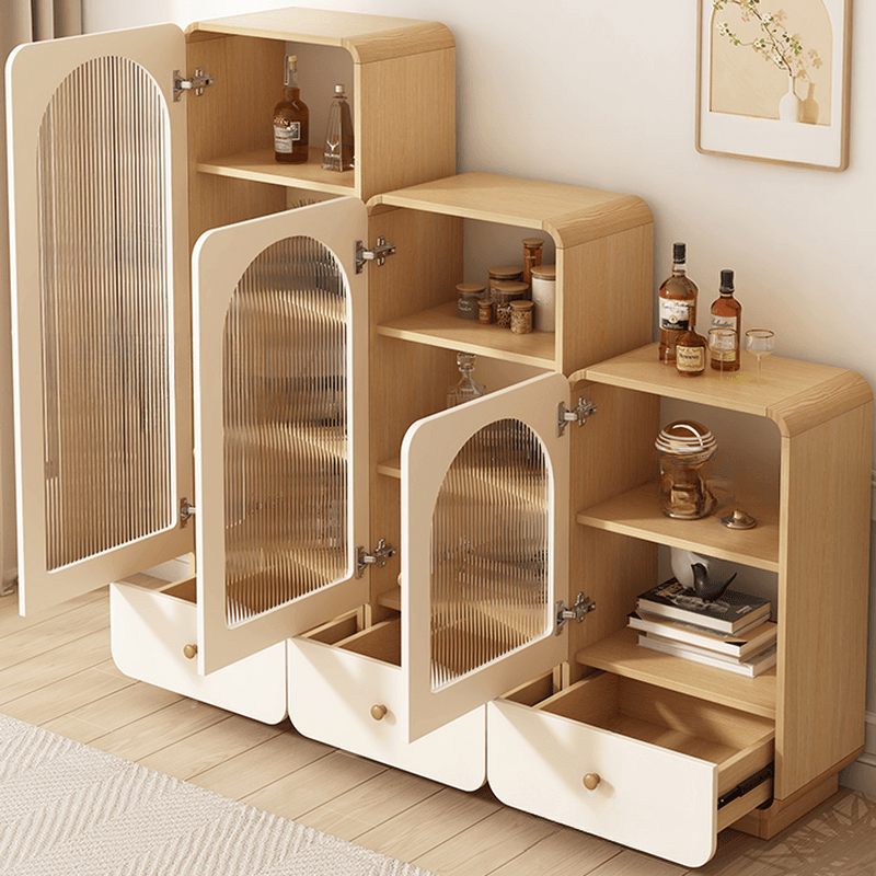 Modern White Lumber Narrow Sideboard with Single Drawer, 4 Shelves/Three Internal Shelves/Two Internal Shelves, Glass-panel Door thumbnail 9