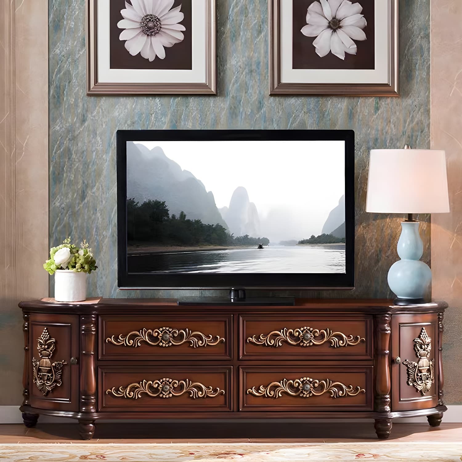 Traditional Birch Wood Media Console Matte Finish TV Media Stand with Drawers thumbnail 14