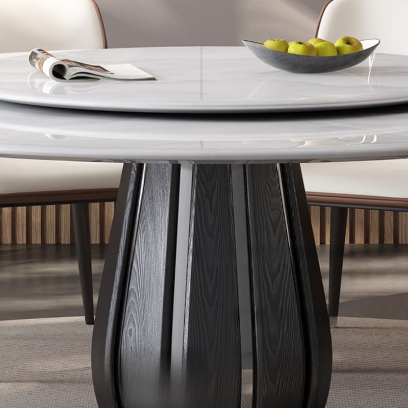 Circular-shaped Slate Stone Dining Table Set with Stump Base, Upholstered Back Chairs, Seats 6 People thumbnail 9