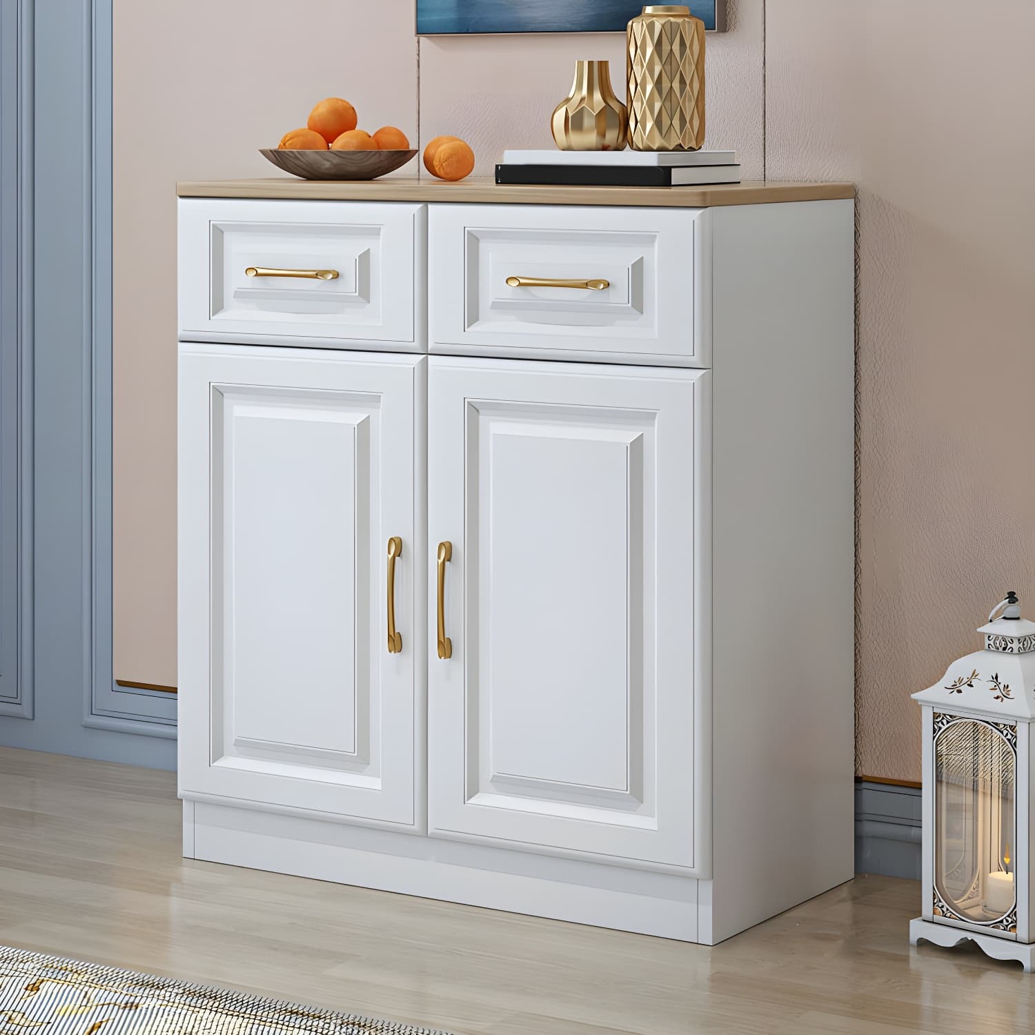 Modern Wood Buffet Sideboard with Drawers, Cabinets, and Shelves