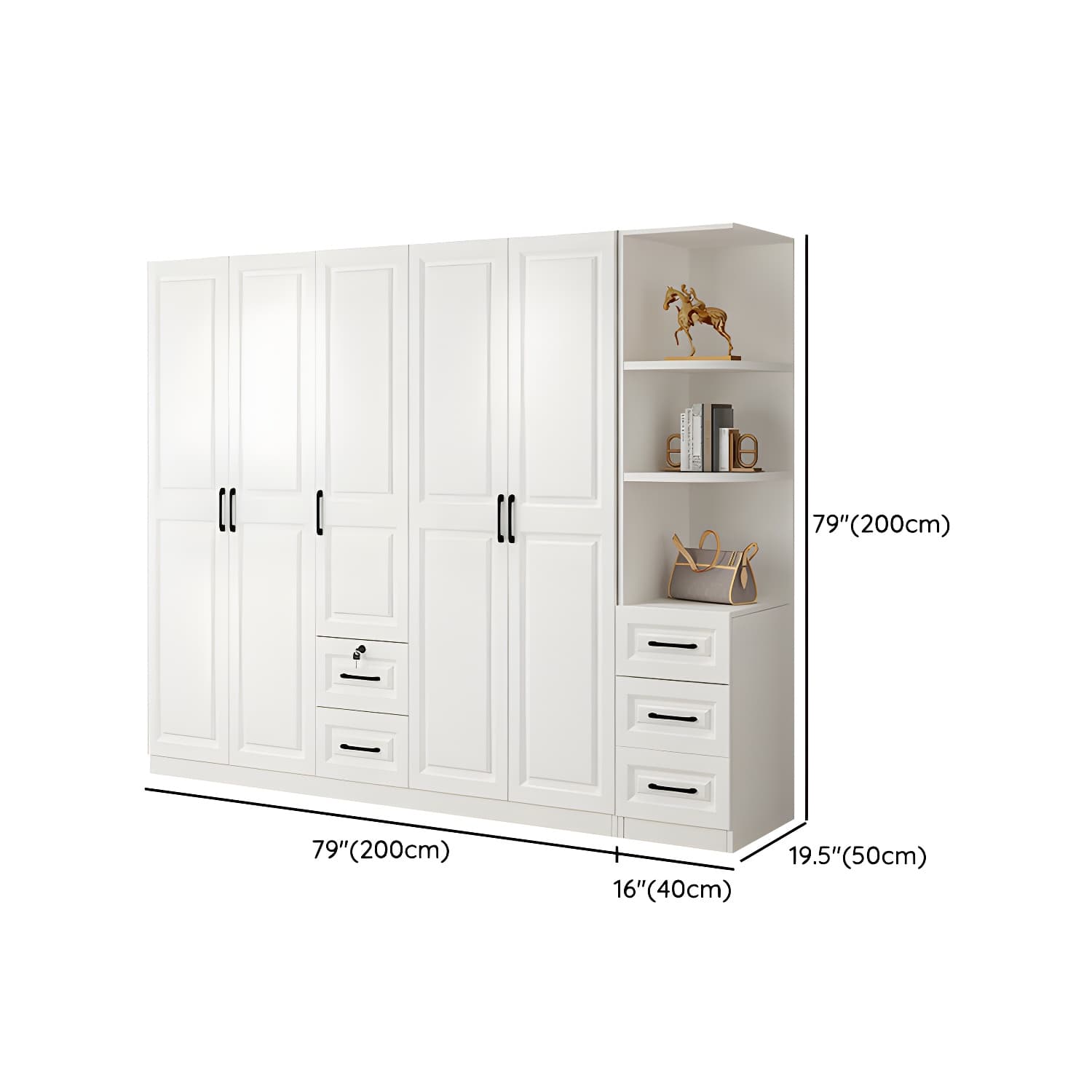 Wood White Modern Wardrobe Armoire with Drawers, Shelves, and Clothing Rod thumbnail 30