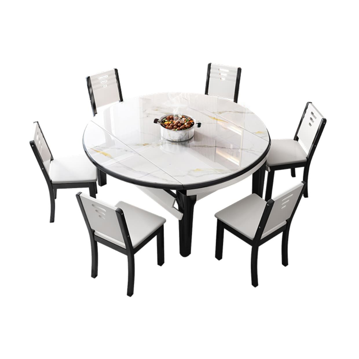 Modern Style Stone Furniture 7 Pcs Round Shape Dinette Table with Dining Chairs thumbnail 4
