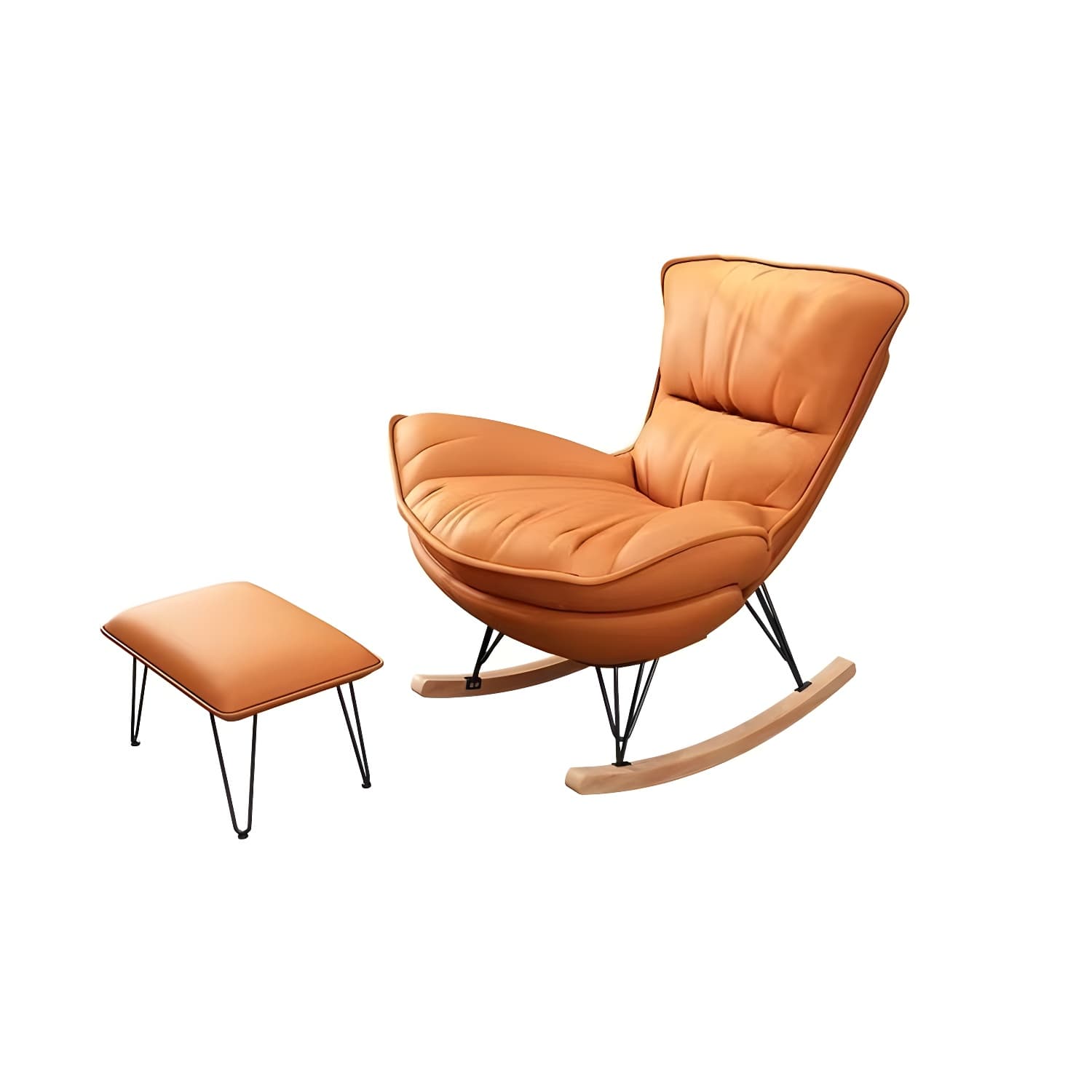 Modern Glider Chair Solid Pure Color Faux Leather Rocker Chair with Ottoman thumbnail 10