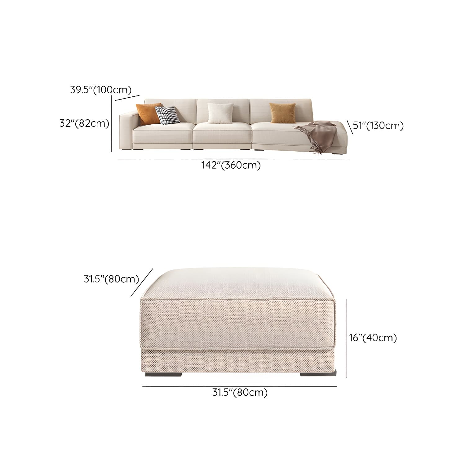 Modern Beige Linen L-Shape Sofa Chaise with Square Arm in Wood Frame thumbnail 28