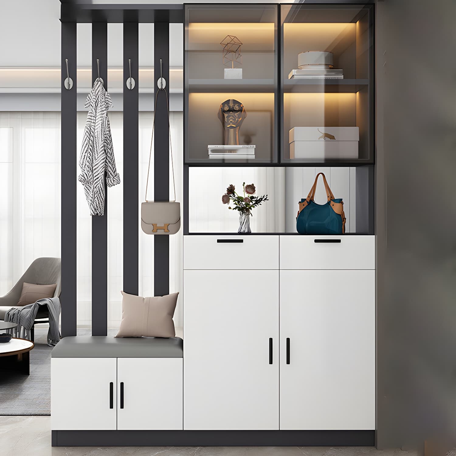 Contemporary Style Wooden 3-door Accent Cabinet with Drawer and Shelf thumbnail 3