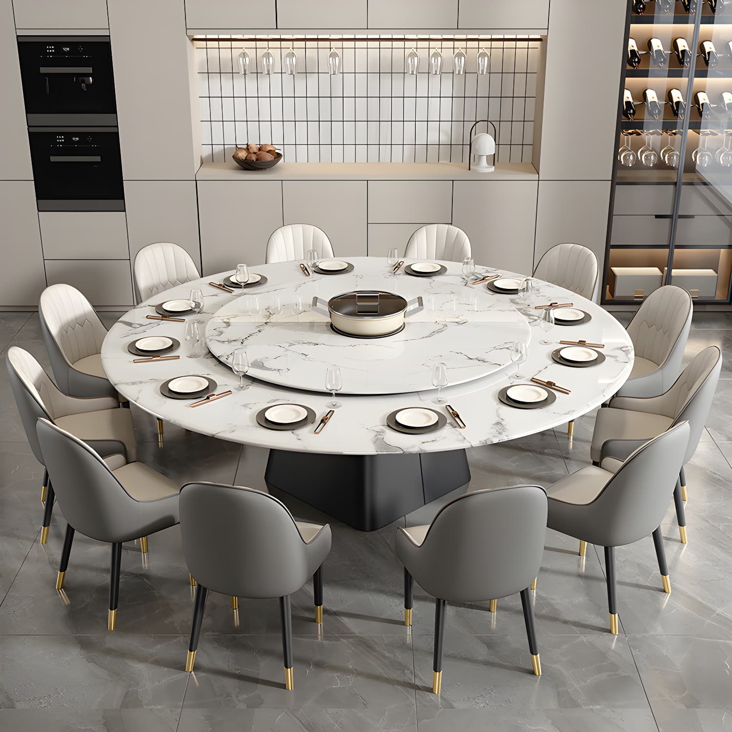 Modern 1/6/7/13 Pieces Furniture Round Stone Dining Set in White thumbnail 3