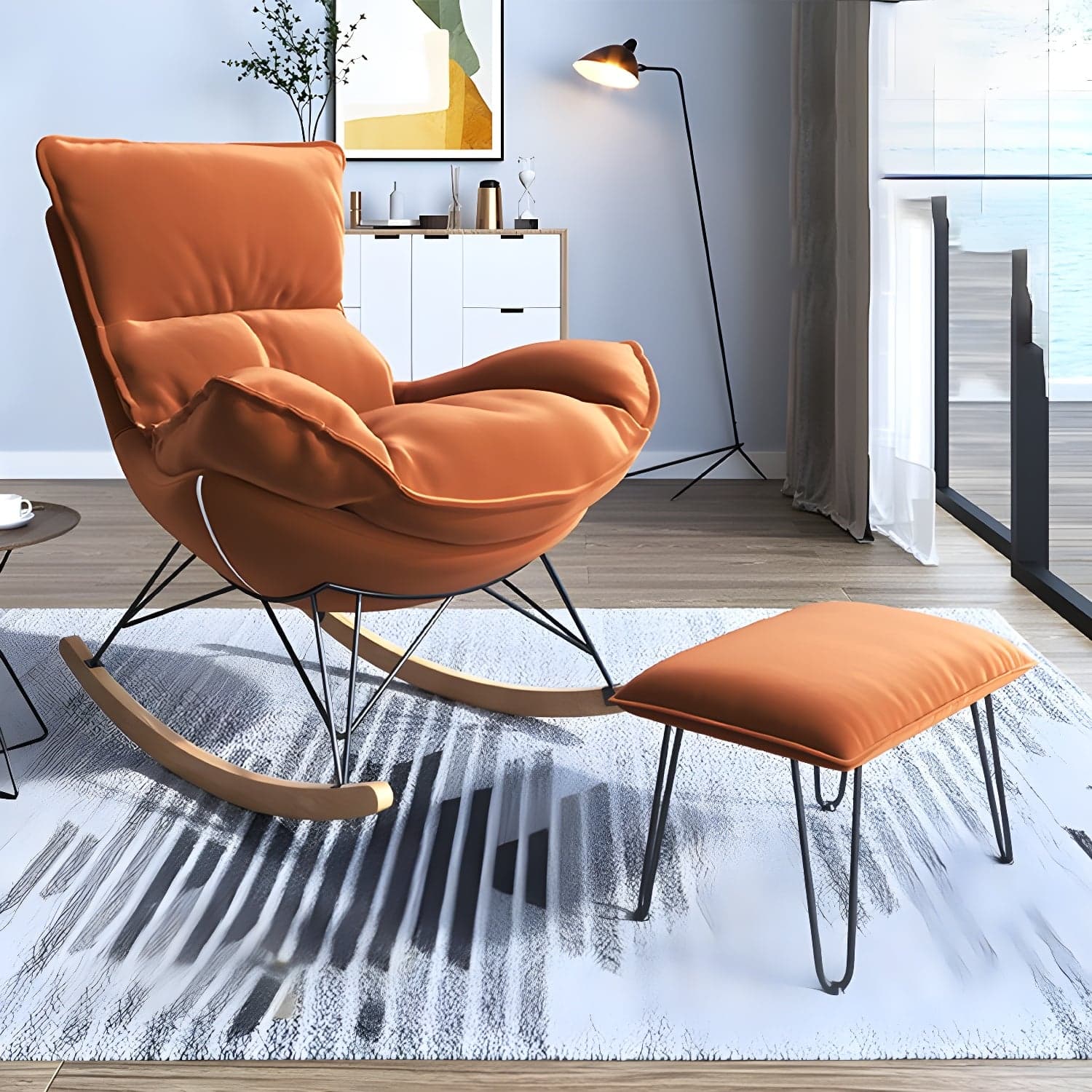 Contemporary Rocking Accent Chair Antique Finish Rocking Chair with Ottoman thumbnail 12
