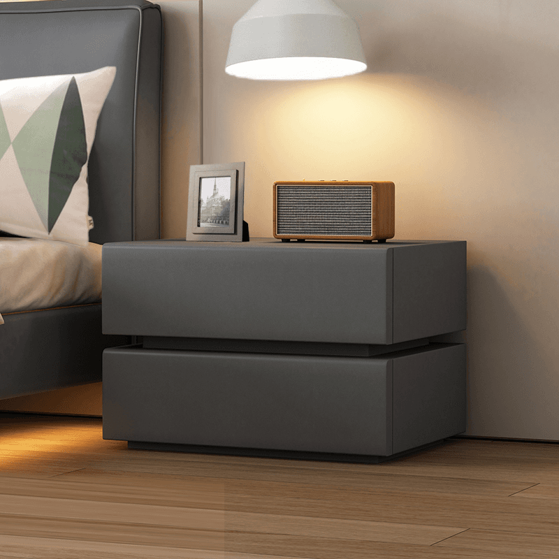 Art Deco Style Bedside Cabinet Nightstand with 2 Drawers and Pine Countertop thumbnail 3