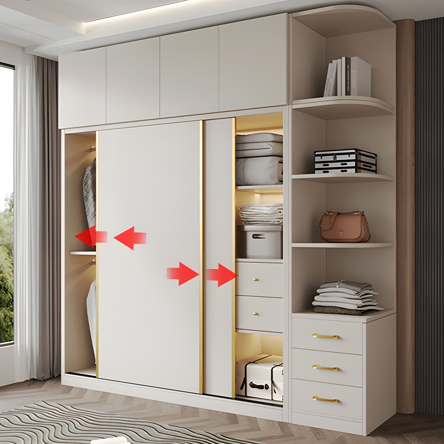 Attractive Modern White Wardrobe Armoire with Clothing Rod & Shelves thumbnail 3
