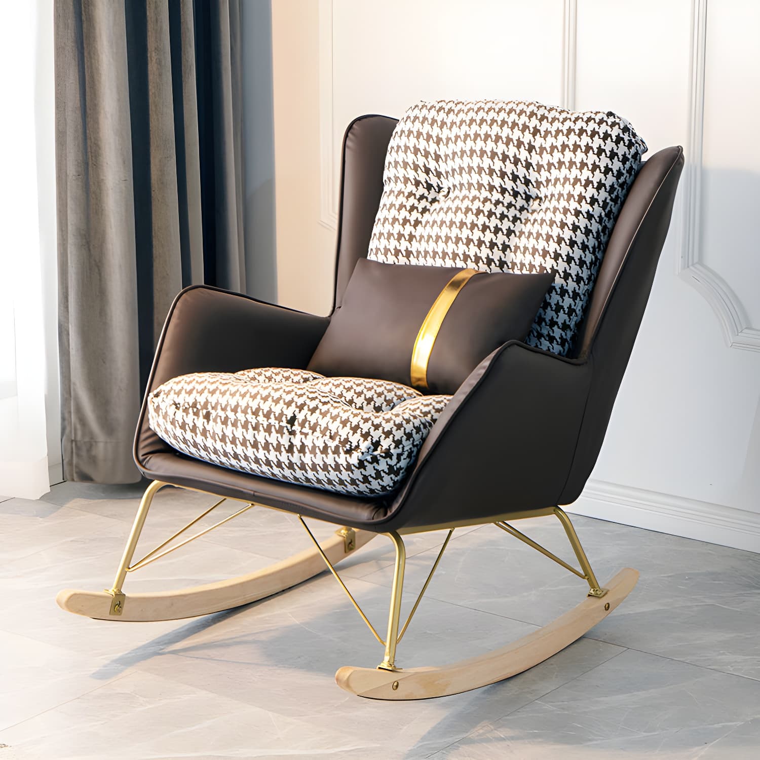 Modern Upholstered Rocker Chair Metal Frame Friction Resistant Rocker Chair for Home thumbnail 9