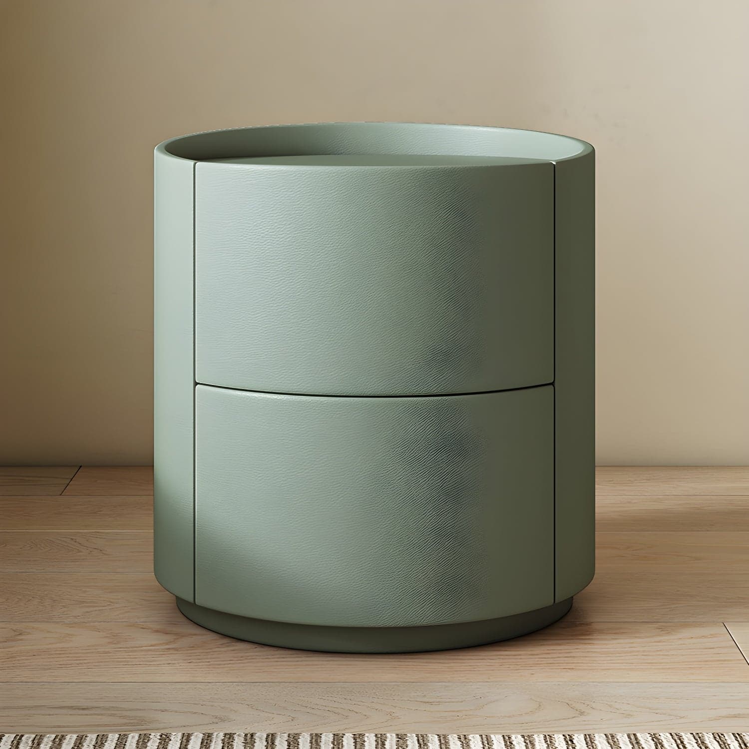 Modern Faux Leather Nightstand with 2 Drawers in Light Wood Tone thumbnail 3
