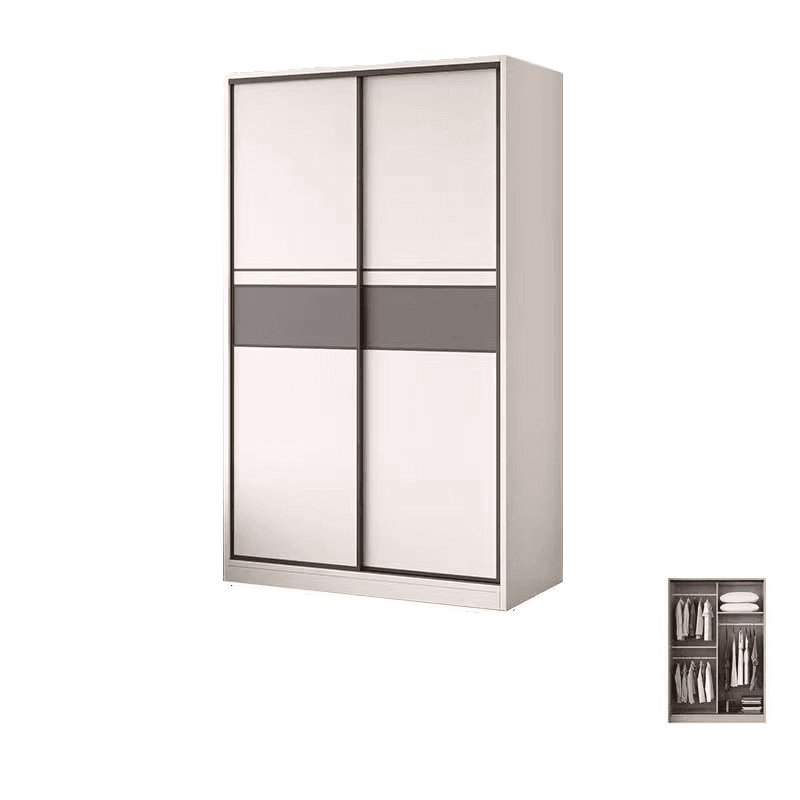 White Minimalist Manufactured Wood Wardrobe Closet with Interior Shelves and Clothing Rod thumbnail 5