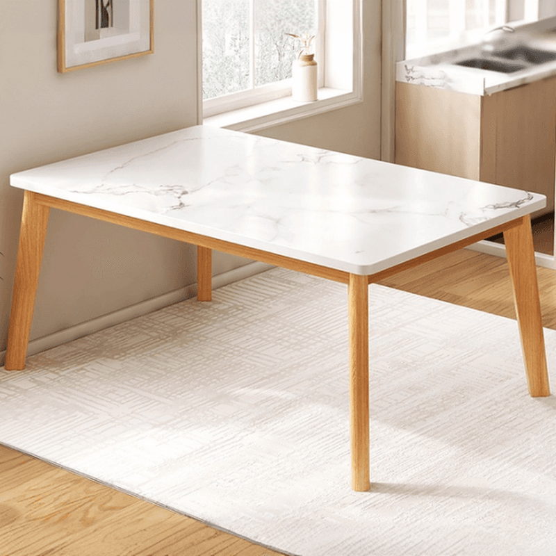 Dining Table Set with Rectangular Recycled Wood Top, 4 Legs, Fixed Table, Padded Chair with Back, Available in 5-piece/7 Piece Set/3 Pieces thumbnail 1