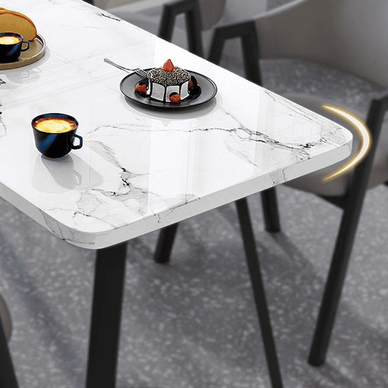 Dining Table Set with Sleighing Slate Top and Padded Chair with Back and Armrest, 5-piece in White thumbnail 9