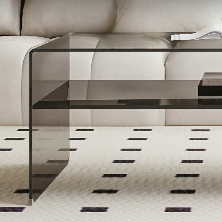 Rectangular Glass Modern Coffee Table with Transparent Top and Sleek Glass Base thumbnail 8