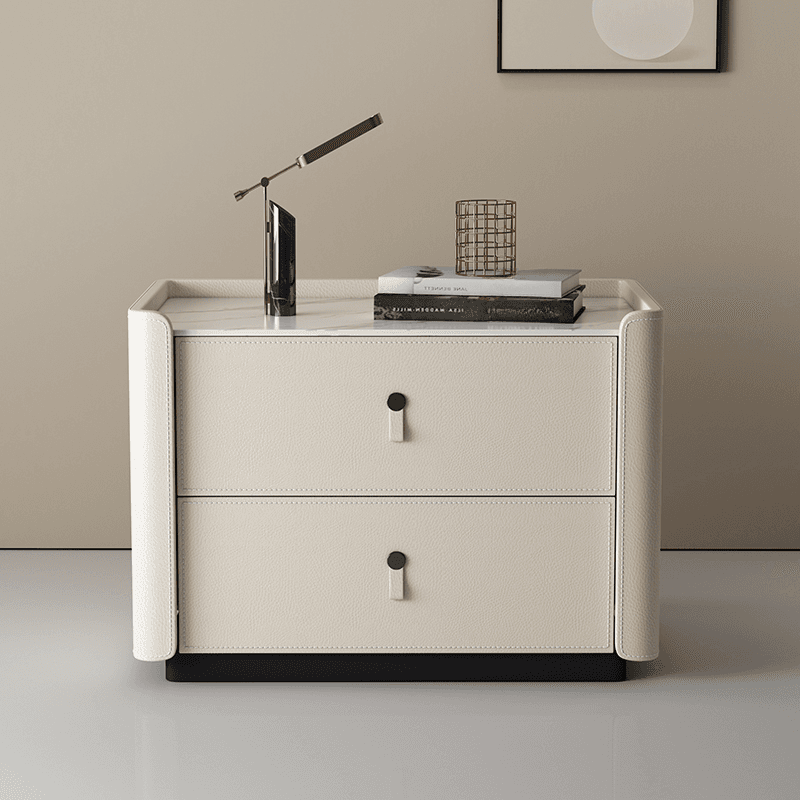Modish 2 Tiers Drawer Storage Bedside Table with Stone Countertop thumbnail 8