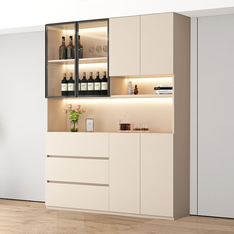 Off-White Contemporary Wood Buffet Sideboard with Cabinets and Shelves thumbnail 13