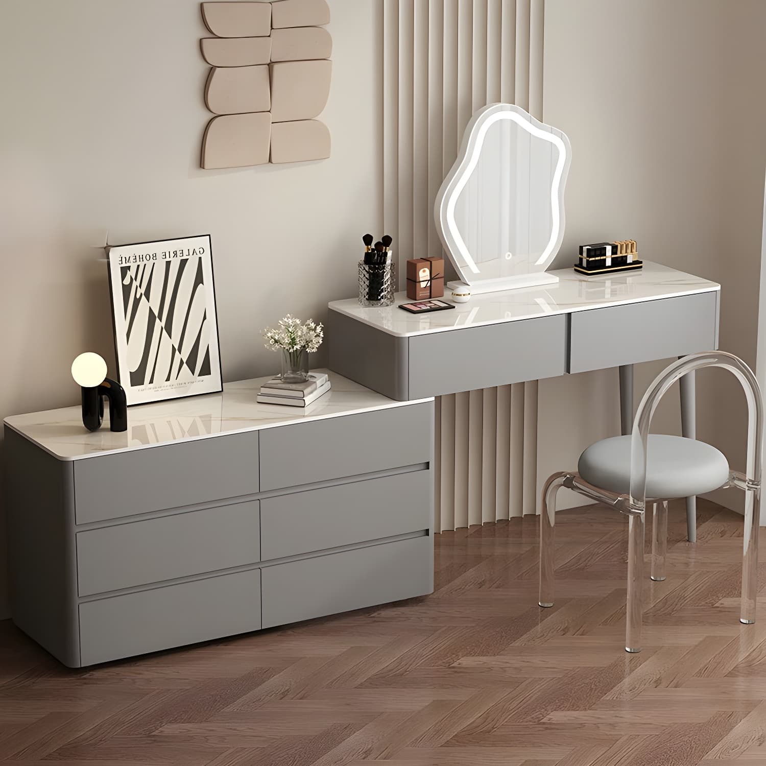 Modern Wood Makeup Vanity with Soft Close Drawer Glides & 2 Drawers thumbnail 15