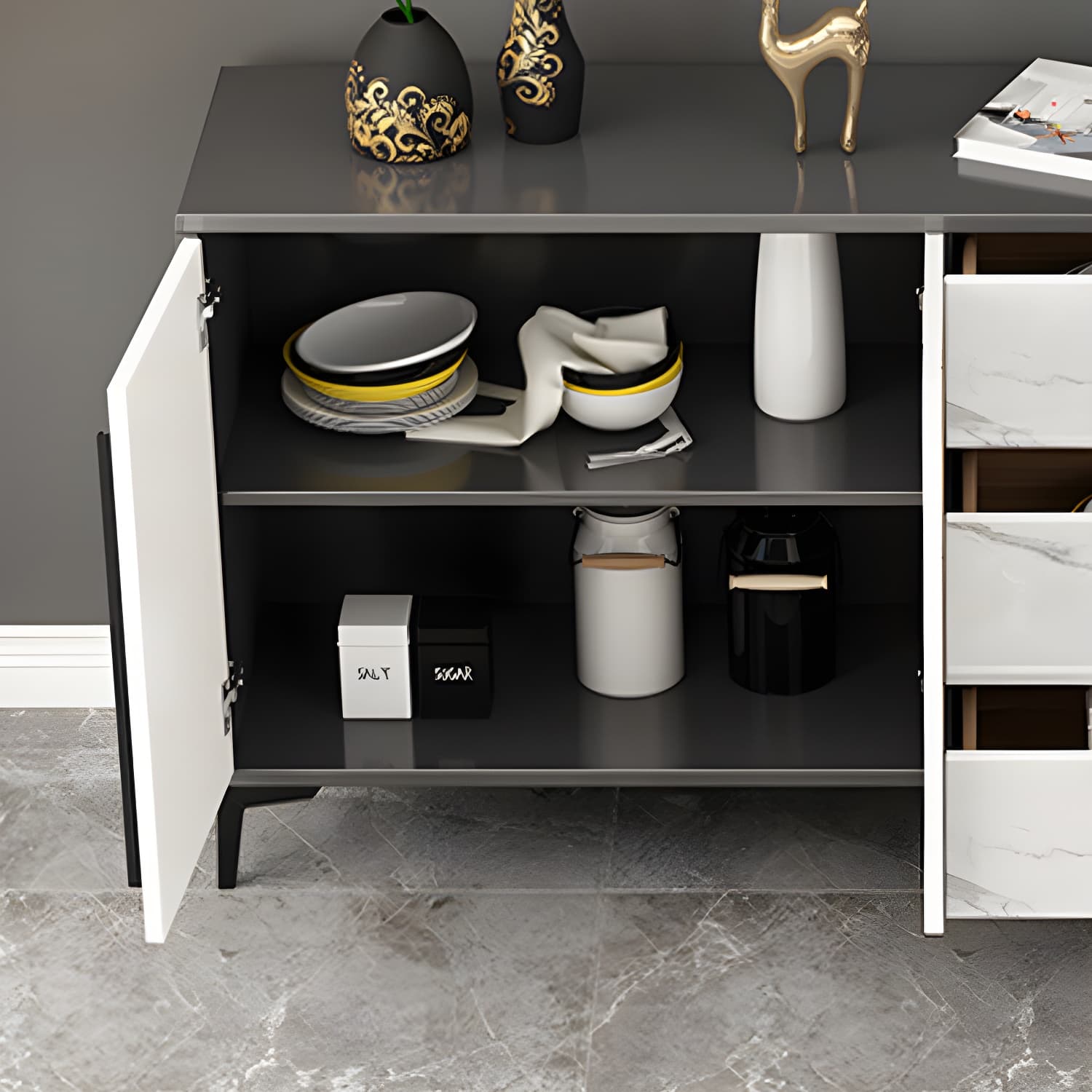 Engineered Wood Buffet Server with Drawers Modern Sideboard Table thumbnail 6