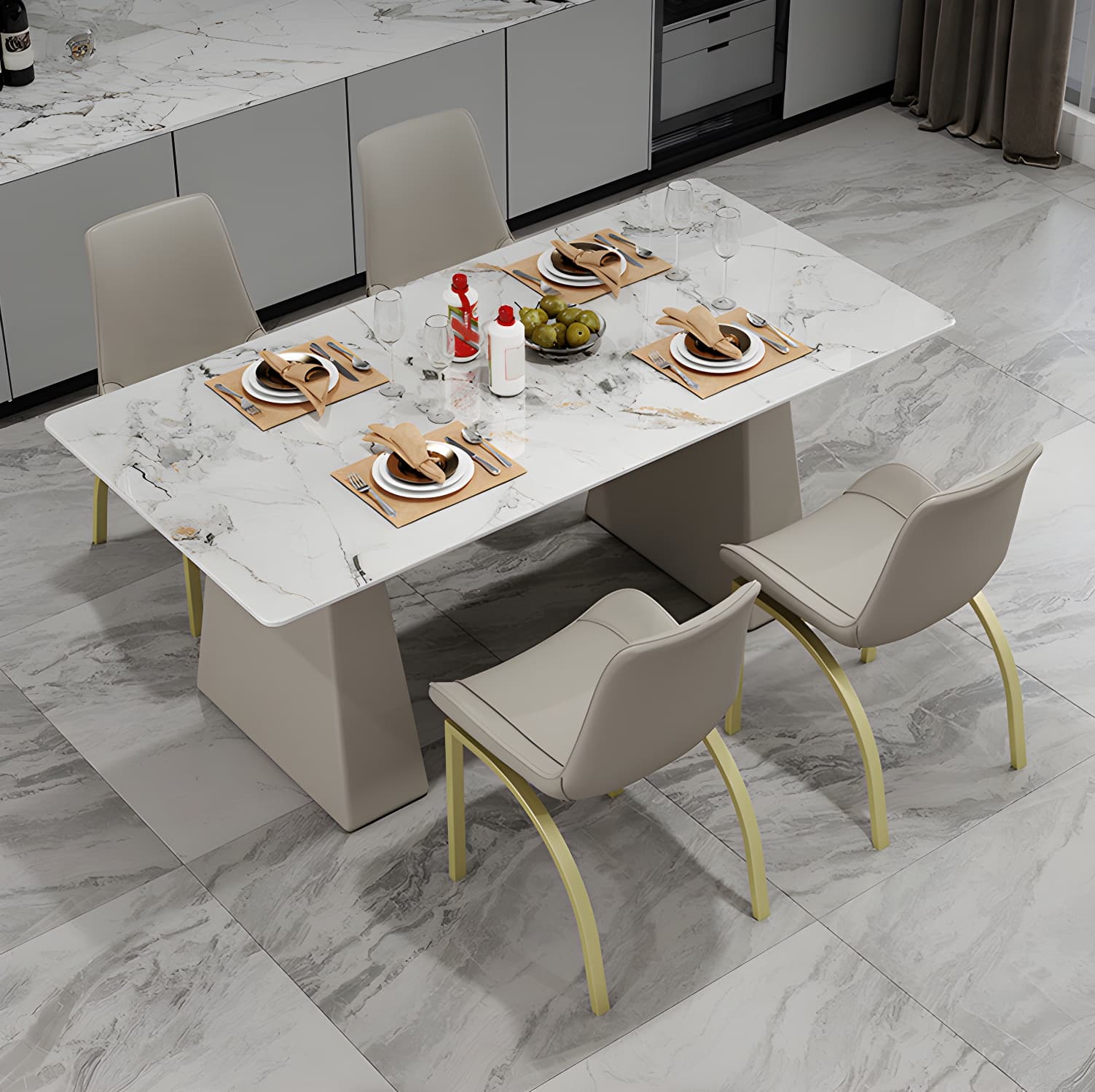Modern Style Dining Set 1/5/7 Pieces Rectangle Stone Dining Table for Dining Room Kitchen thumbnail 4