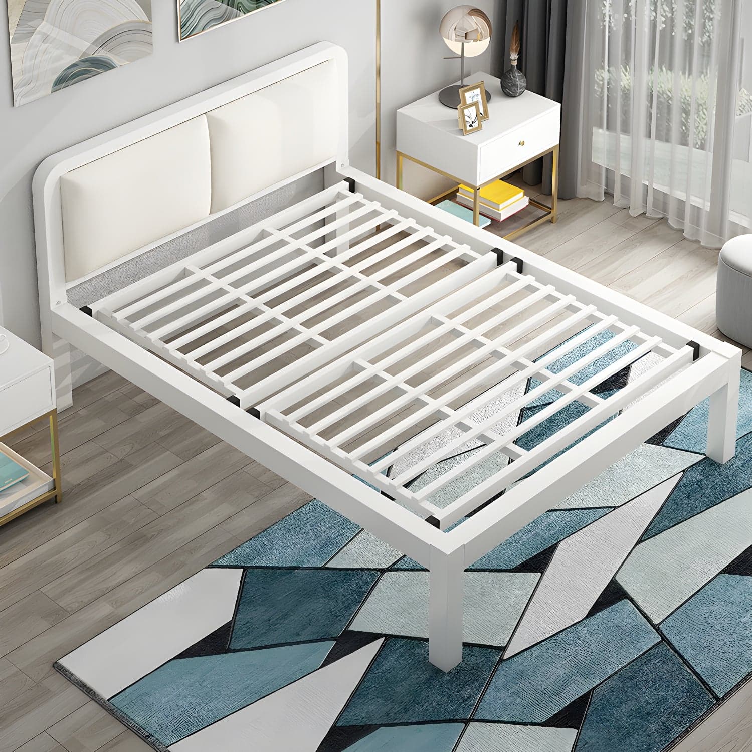 Slat Bed 36.61"H Adjustable Height with Open-Frame Upholstered Headboard thumbnail 2
