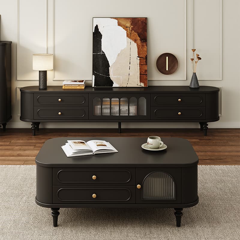 Modern Real Wood TV Stand with Shelf, 4 Drawers, Hutch, and Door thumbnail 5