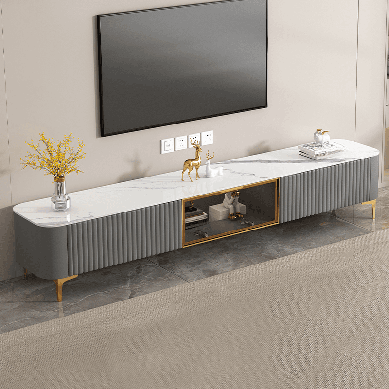 Simplistic Rectangular Vitreous TV Stand with Locker, Cable Management & 2 Drawers thumbnail 6