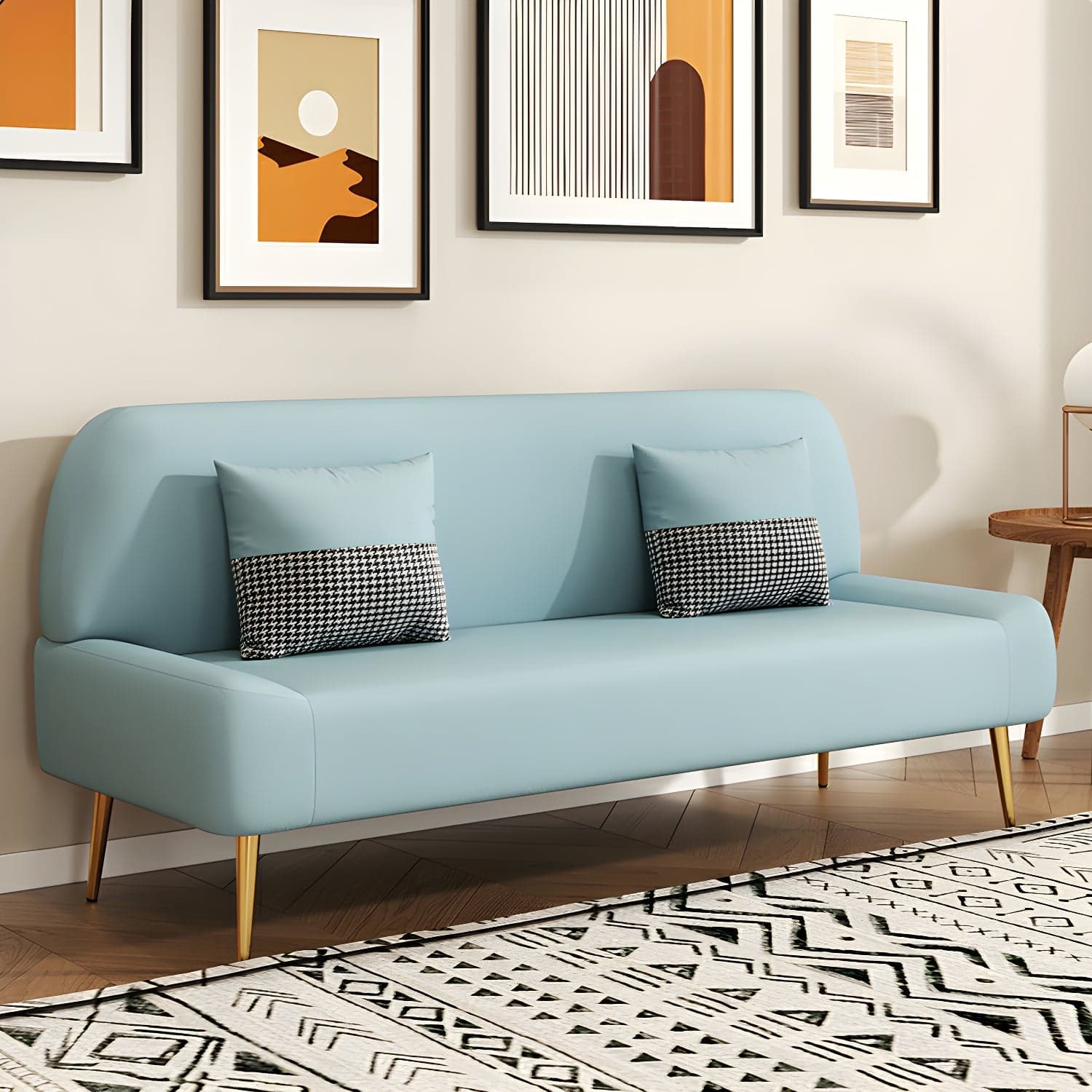 Scandinavian Faux Leather Small Size Sofa with Armless Design in Solid Color thumbnail 5