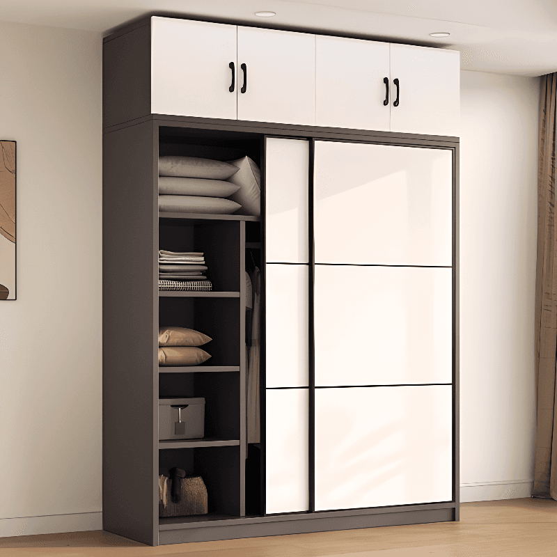 Detached Timber Gray Wardrobe Armoire with Soft Close Door, Interior Shelves and Hanging Rod, Soft Close Drawer Included/Not Included