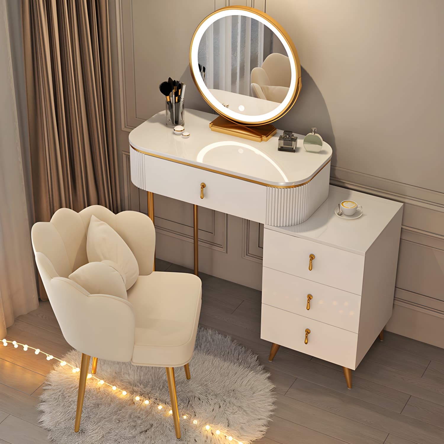 Gold Base Makeup Counter 15.74" Wide Vanity Tables with Storage Drawers thumbnail 3