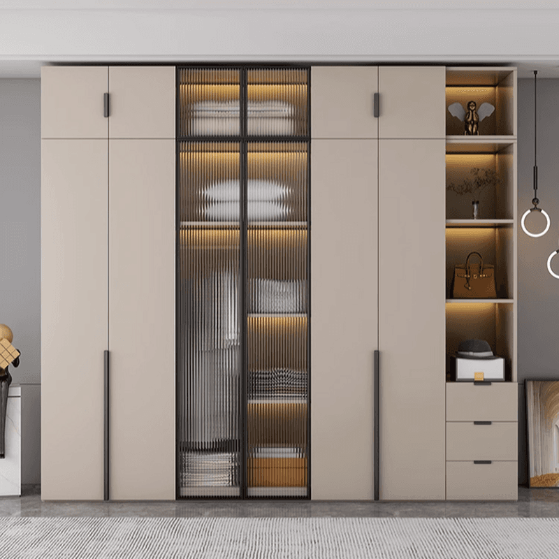 Light Gray Trendy Detached Armoire Cabinet with Soft Close Door, Interior Shelves, and Hanging Rod