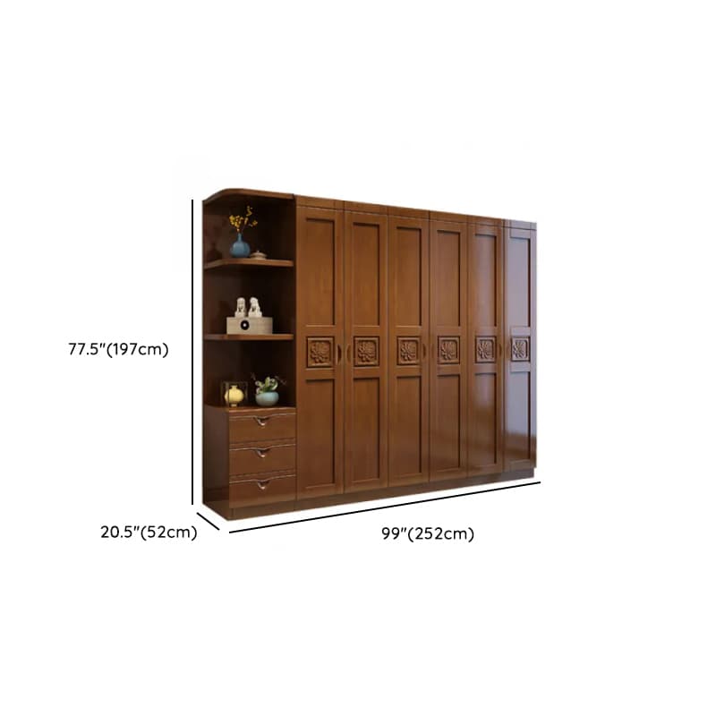 Vintage Sepia Lumber Wardrobe with Soft Close Drawer, Soft Close Door, Interior Shelves, and Hanging Rod thumbnail 14