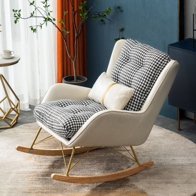 Ergonomic Stationary Round Arm Living Spaces Rocking Chair with Rear, Winged-back Chair thumbnail 13