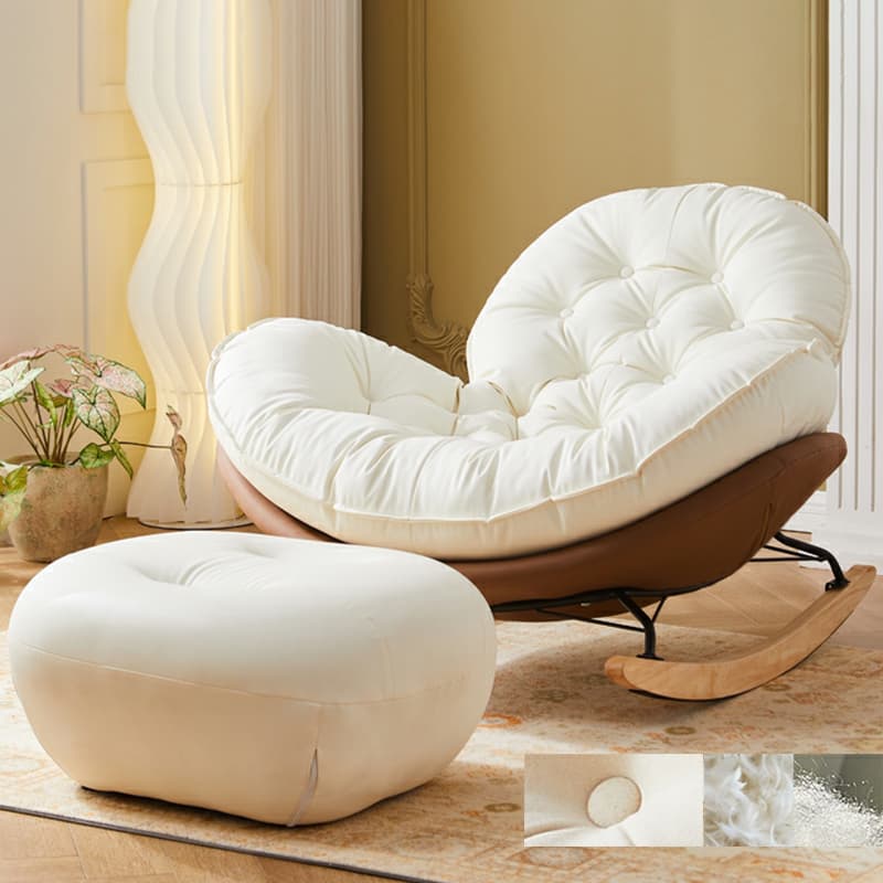 Minimalist Metal Upholstered Indoor Rocking Chair with Ottoman and Spindle Back , Recessed Arm and Natural Wood Finish thumbnail 13