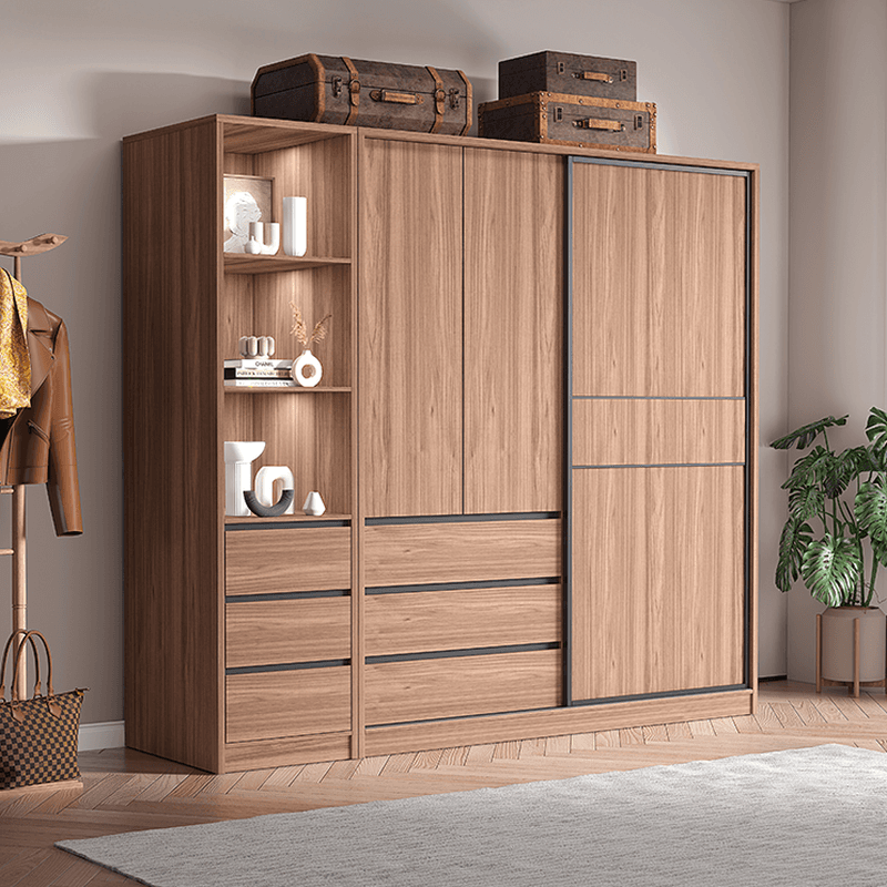 Modern Simple Style Sand Manufactured Wood Self-supporting Wardrobe with Soft Close Drawer, Interior Shelves & Soft Close Door thumbnail 2