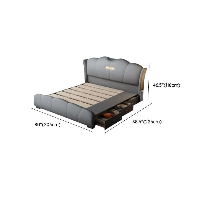 Light Gray Storage Included/Panel Bed with 3 Storage Boxes, Natural Wood Frame, Sponge Upholstery, and Lighted Headboard thumbnail 11