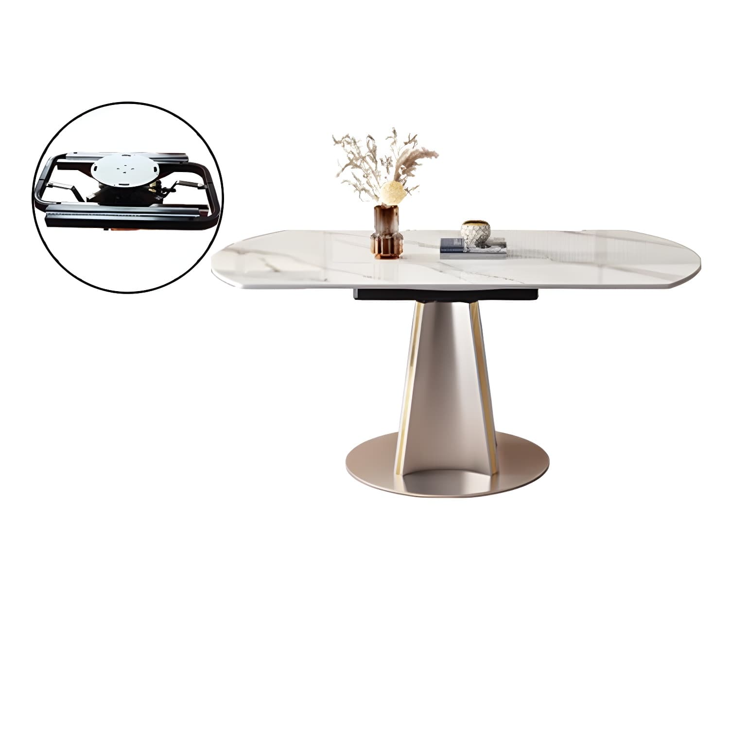 Glam Round Dining Set with Gold Pedestal Base and Self-Storing Leaf - Extension Feature thumbnail 4