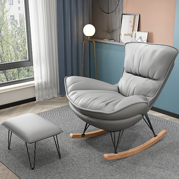 Indulgent Modern Upholstered Rocking Chair with Ottoman Perfect for Relaxation in Natural Wood Tone thumbnail 12