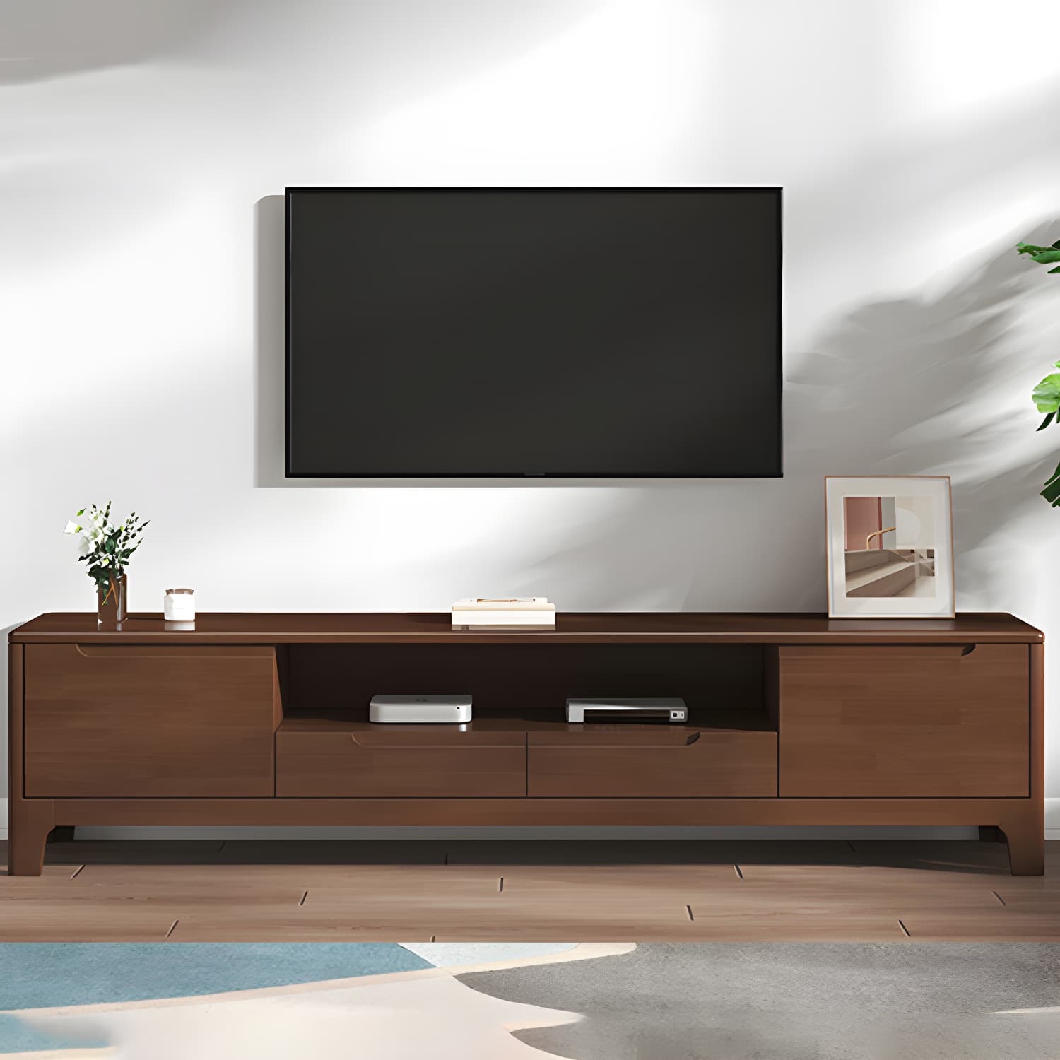 Scandinavian TV Media Stand Solid Wood TV Media Console with Drawers thumbnail 13