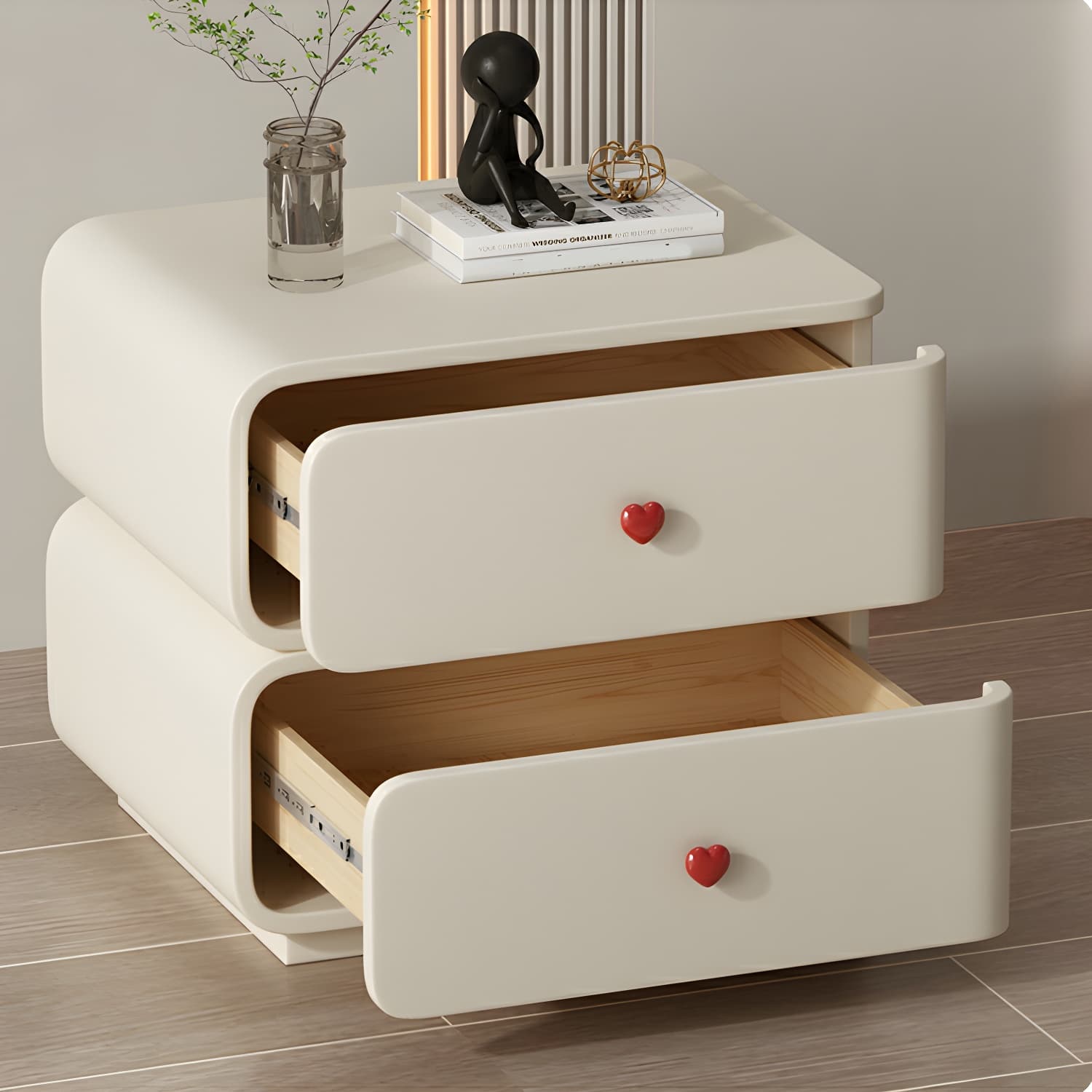 Contemporary Solid Wood Frame Nightstand with Microfiber Leather Silent Slide Two Drawers thumbnail 16