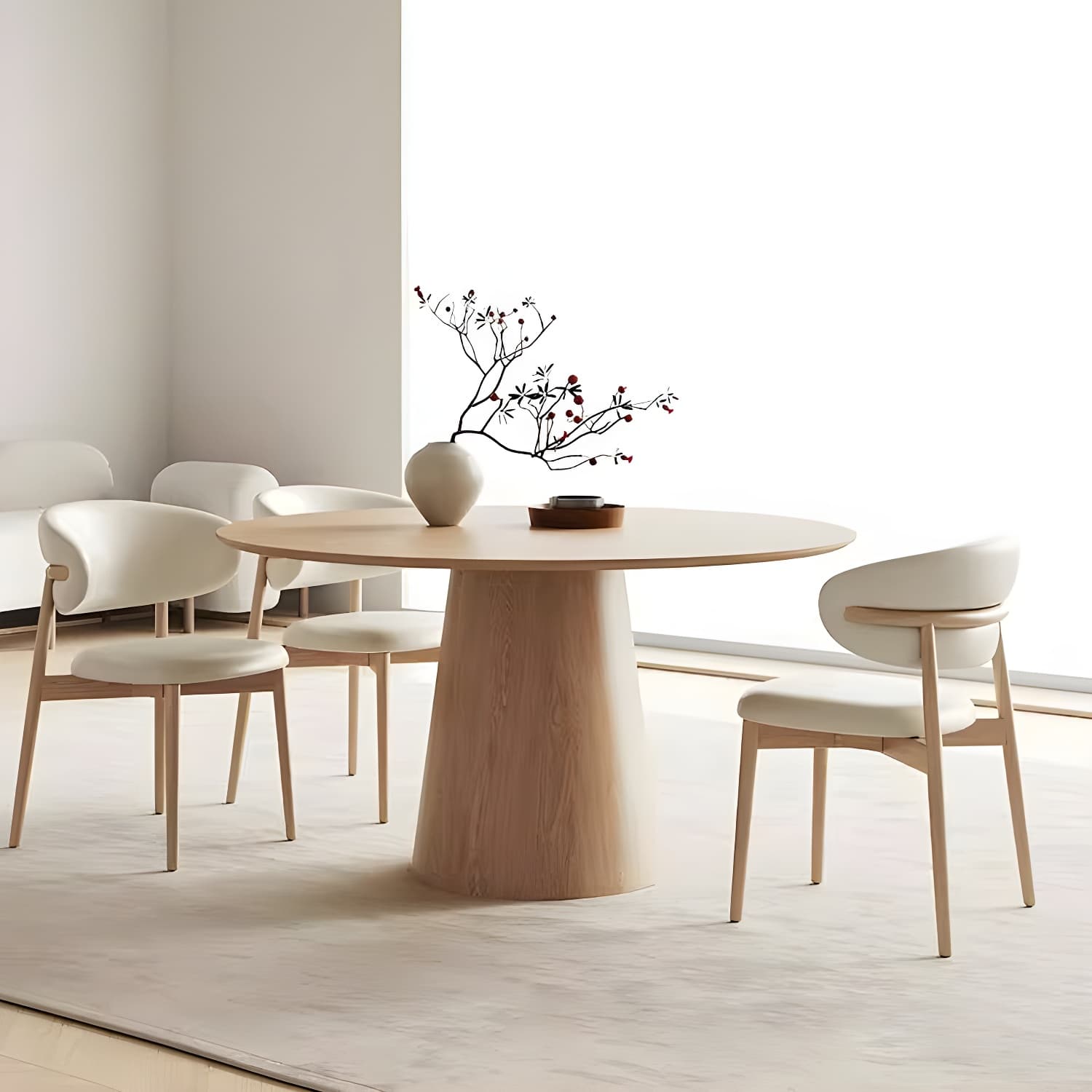 Solid Wood Round Top Dining Table Set with Cushioned Chair for Home thumbnail 4