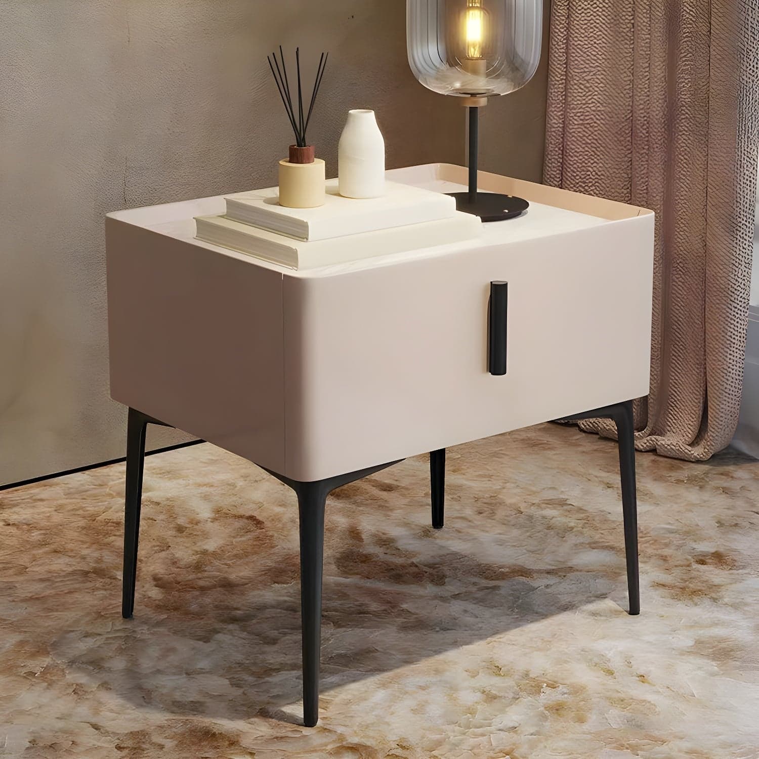 Contemporary 1 Drawer Accent Table Nightstand Antique Finish Bed Nightstand thumbnail 5