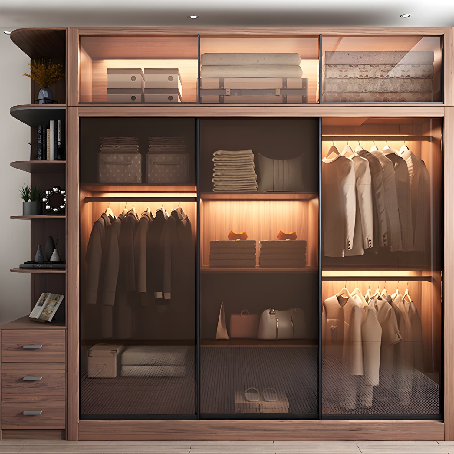Brown Engineered Wood Wardrobe Armoire Modern Wardrobe Closet thumbnail 15