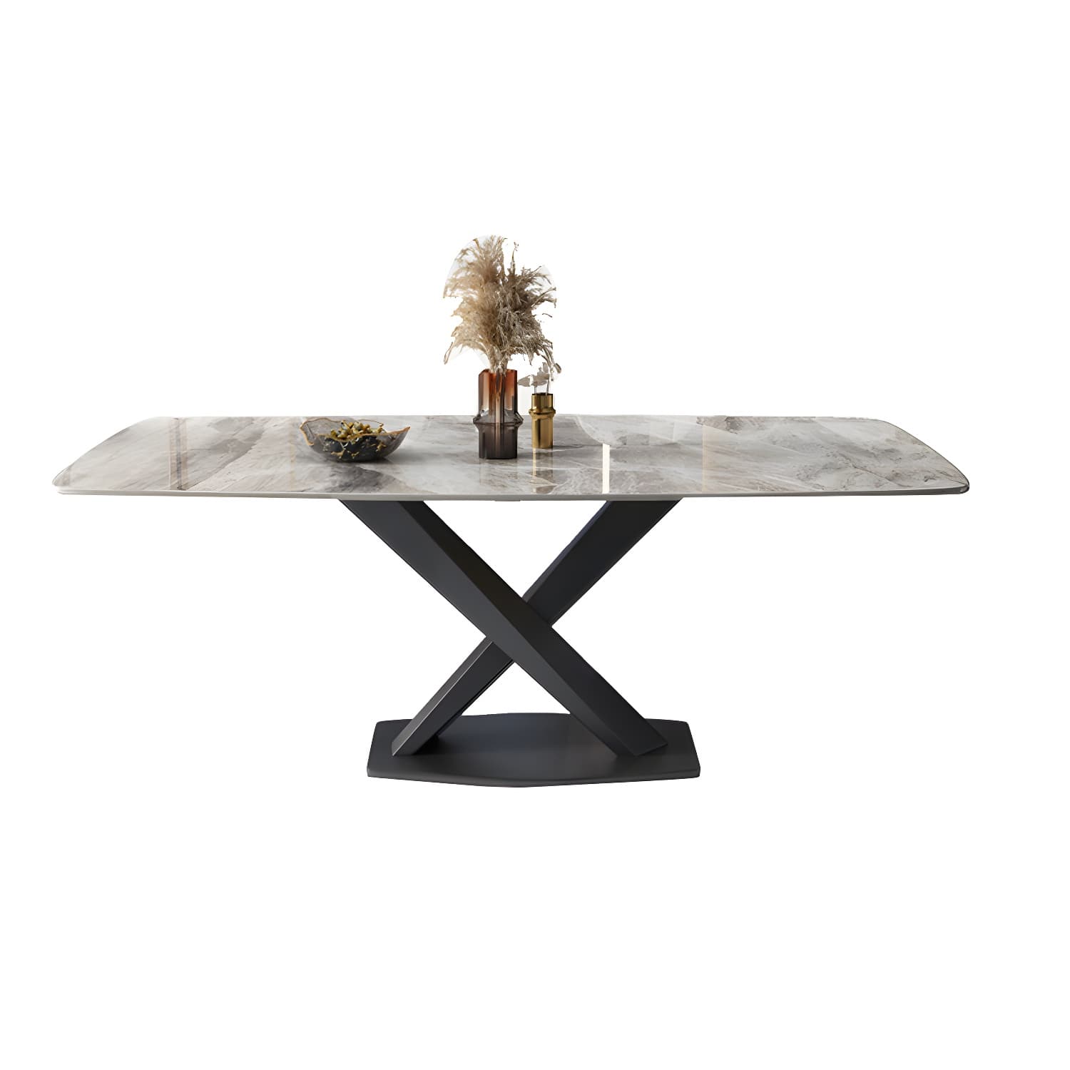 Modern 5/7-Piece Dining Set with Upholstered Chairs in Beige and Slate Table Top thumbnail 5