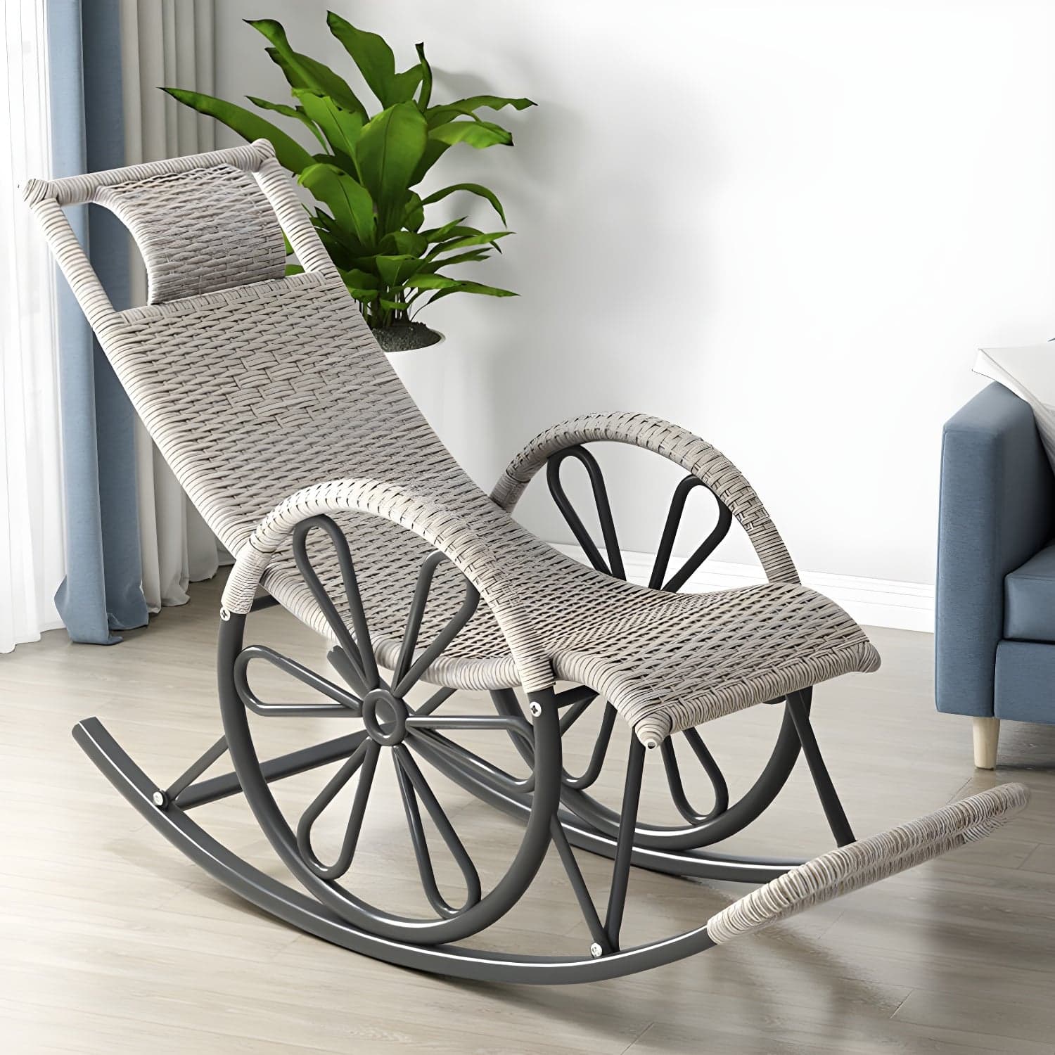 Modern Rattan Rocking Chair Woven Rope Rocker Chair for Drawing Room thumbnail 9