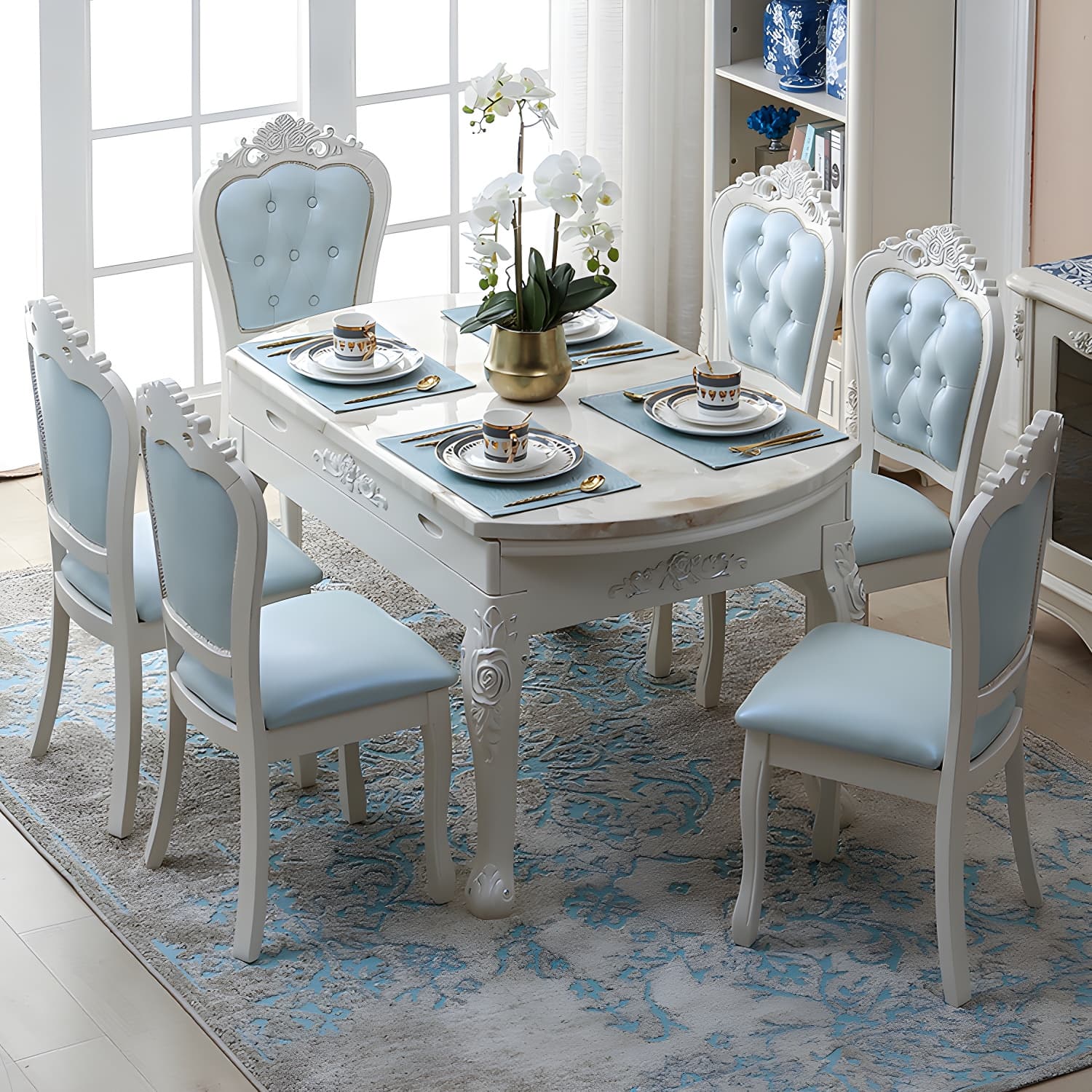 Victorian Dining Room Set Standard Height with Rectangle Top 4 Legs Base Dining Furniture thumbnail 5