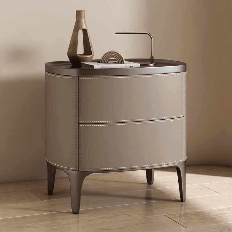 Contemporary 2 Tiers Drawer Storage Bedside Table with Real Wood Countertop thumbnail 7
