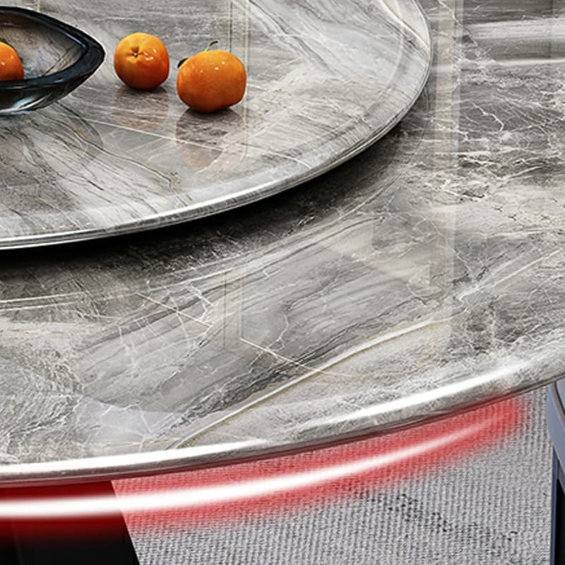 Modern Round Marble Dining Table Set with Black Metal Base in Beige thumbnail 9