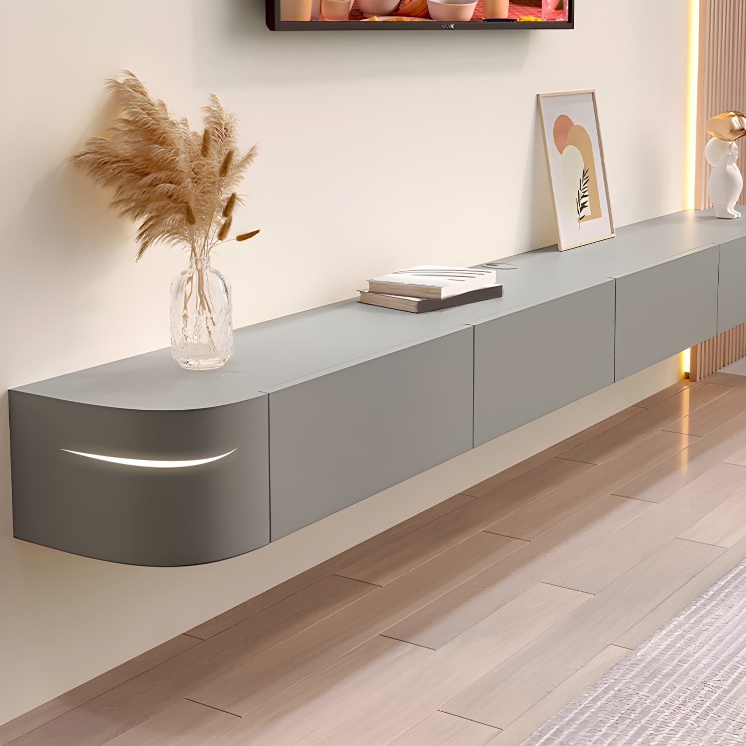 Contemporary Solid Wood Wall-mounted TV Media Stand with Drawers thumbnail 6